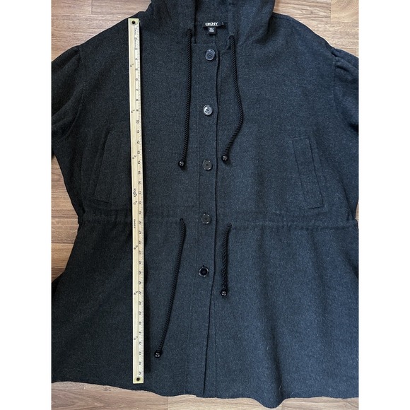 DKNY Womens Oversized Hooded Pea Coat Size L Gray Wool Lagenlook Quiet Luxury - Picture 11 of 11
